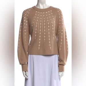 INTERMIX Tan Sweater with Pearl Accents